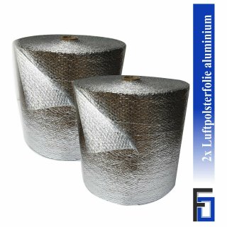 2x Luftpolsterfolie ALUMINIUM kaschiert Breite 50 cm x L&auml;nge 60 m / 250 my FF