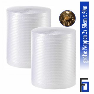 2x  Luftpolsterfolie Gro&szlig;e Noppen Breite 50 cm x L&auml;nge 30 m / 100 my | FF