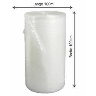 1x Rolle Luftpolsterfolie Breite 100cm x L&auml;nge 100m / 50my + 2 Rollen Klebeband