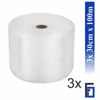 3x Rolle Luftpolsterfolie Breite 30cm x Länge 100m / 38 my